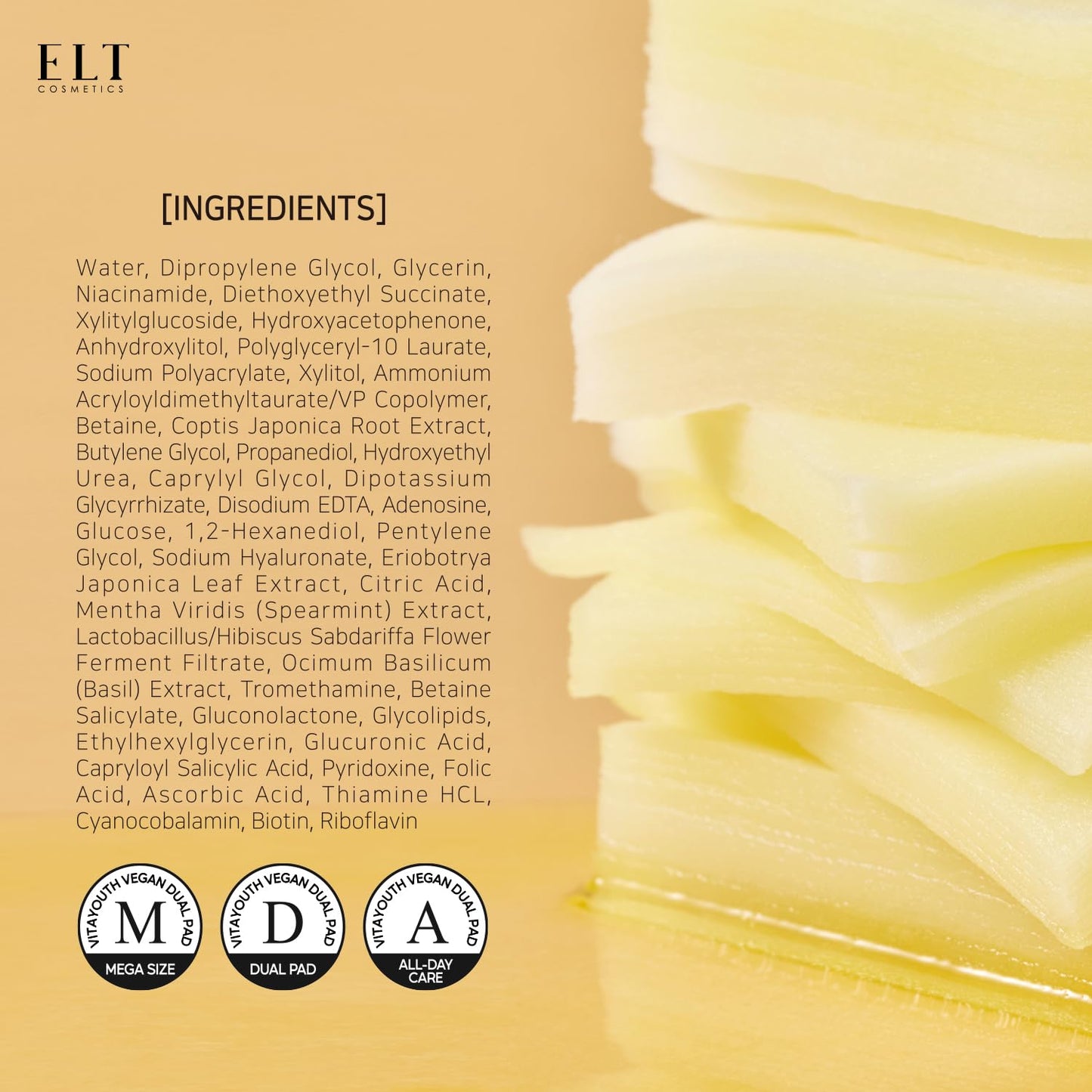 ELT Multi Vitamin Dual Pads Sized Toner Pads 100% Vegan Certified Acne spot treatmentUneven Skin Tone Cleansing and Deep Hydrating Korean Skin Care (1count (80 Pads))