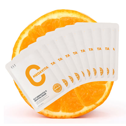 ELT Mega Vitamin C Sheet Mask – 10 Pack (25g Each) | Brightening, Soothing, Anti-Wrinkle, Korean Skincare.