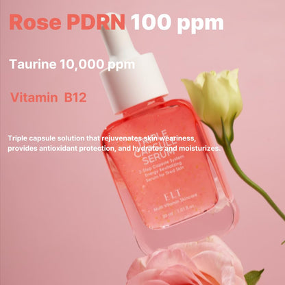 ELT 3-in-1 Triple Captuls Face Serum with Rose PDRN, Taurin, Niacinamide, Vitamin C & CoQ10, Hydrating & Moisturizing, Skin Restoration, Korean Skincare 30ml (1.01 FL.OZ.)