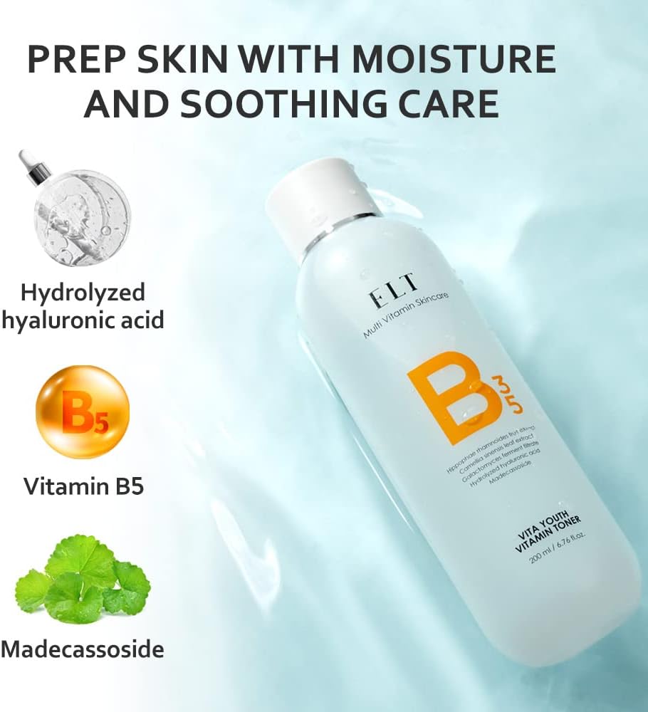 ELT Vita Youth Vitamin B Toner 6.76 fl.oz.(200ml) | Multi Vitamin B3&5 Moisturizing Soothing Skin Care | Fragrance Free | Green Tea Extract Makes Skin Youthful | Prevents Dark Spots | K-Beauty