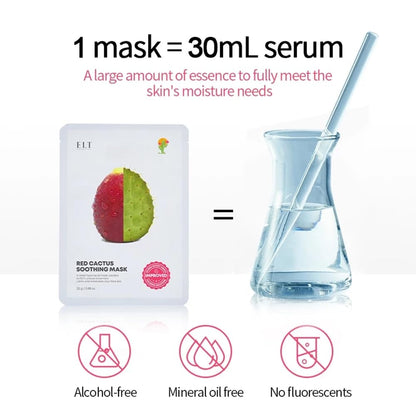 ELT Red Cactus Extract (5,000 ppm) (25 g / 0.88 oz) 10 EA Korean Face Masks, Brightening Mask, Anti-Aging Wrinkle Fighting, Deep Collagen Mask, Korean Skin care
