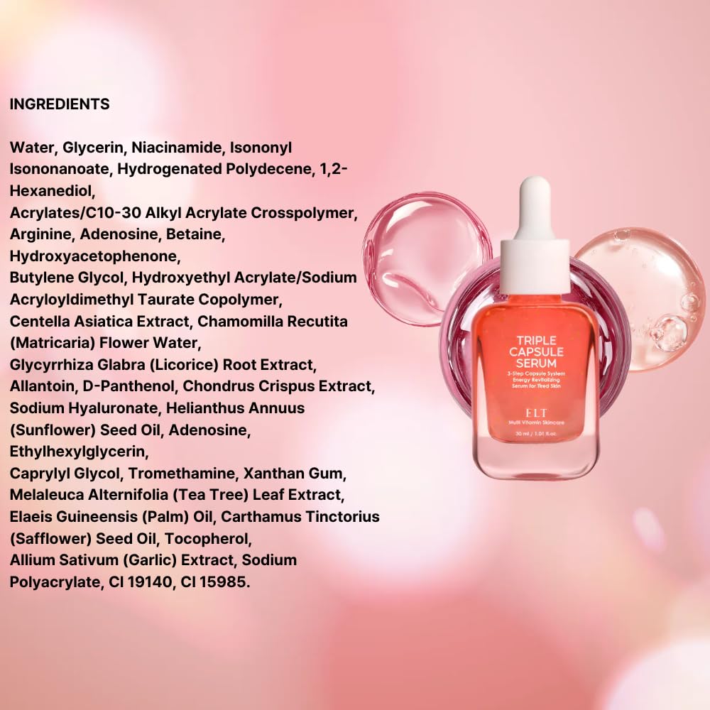 ELT 3-in-1 Triple Captuls Face Serum with Rose PDRN, Taurin, Niacinamide, Vitamin C & CoQ10, Hydrating & Moisturizing, Skin Restoration, Korean Skincare 30ml (1.01 FL.OZ.)