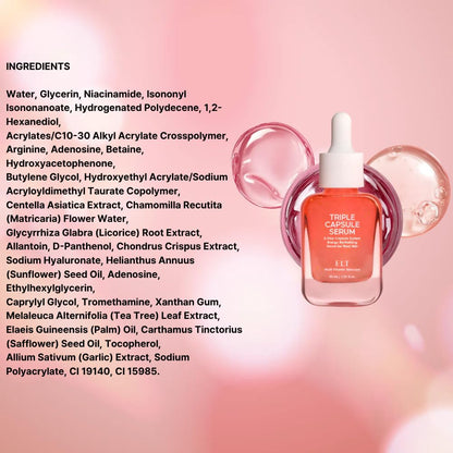 ELT 3-in-1 Triple Captuls Face Serum with Rose PDRN, Taurin, Niacinamide, Vitamin C & CoQ10, Hydrating & Moisturizing, Skin Restoration, Korean Skincare 30ml (1.01 FL.OZ.)