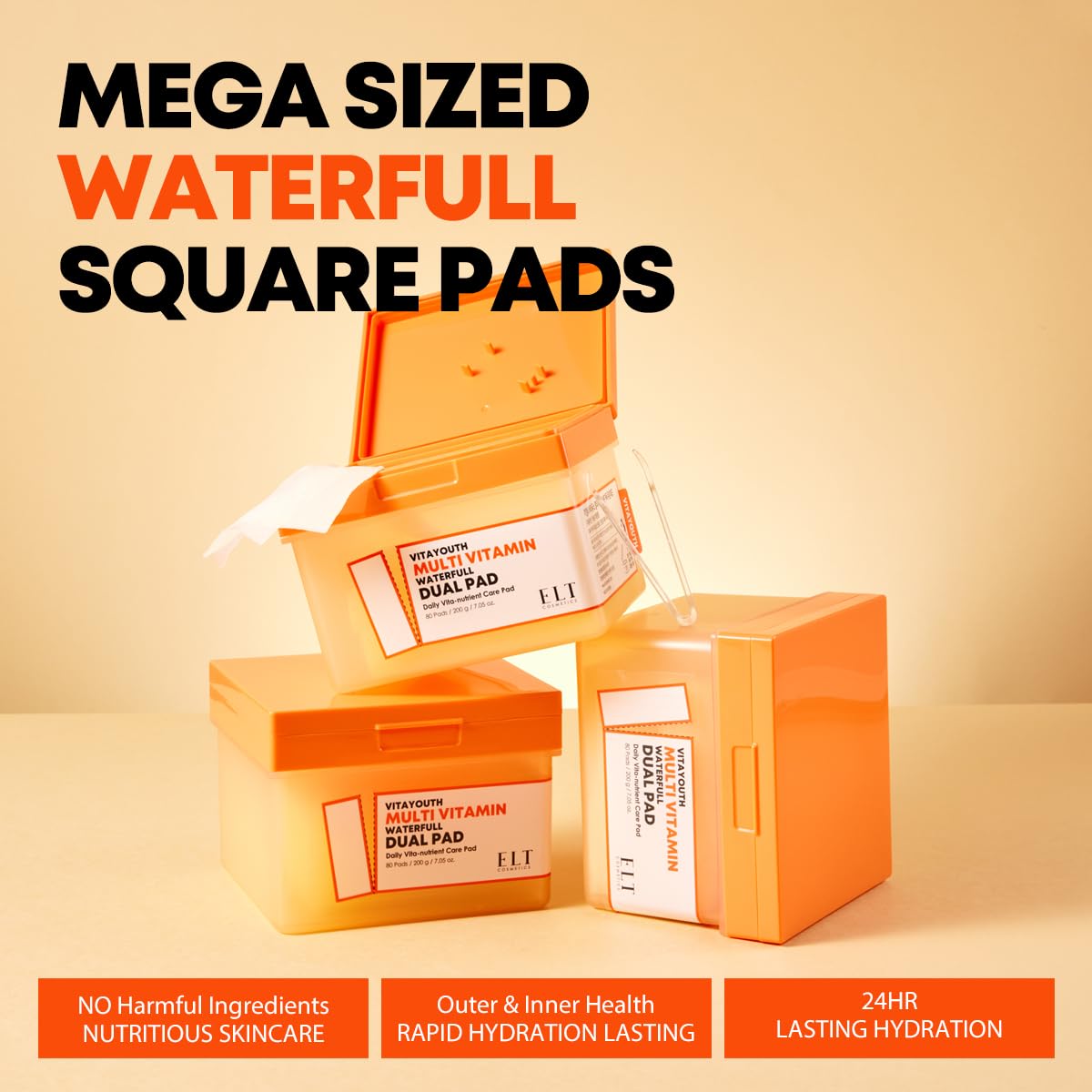 ELT Multi Vitamin Dual Pads Sized Toner Pads 100% Vegan Certified Acne spot treatmentUneven Skin Tone Cleansing and Deep Hydrating Korean Skin Care (1count (80 Pads))