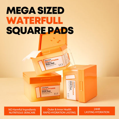 ELT Multi Vitamin Dual Pads Sized Toner Pads 100% Vegan Certified Acne spot treatmentUneven Skin Tone Cleansing and Deep Hydrating Korean Skin Care (1count (80 Pads))