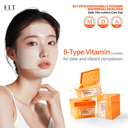ELT Multi Vitamin Dual Pads Sized Toner Pads 100% Vegan Certified Acne spot treatmentUneven Skin Tone Cleansing and Deep Hydrating Korean Skin Care (1count (80 Pads))