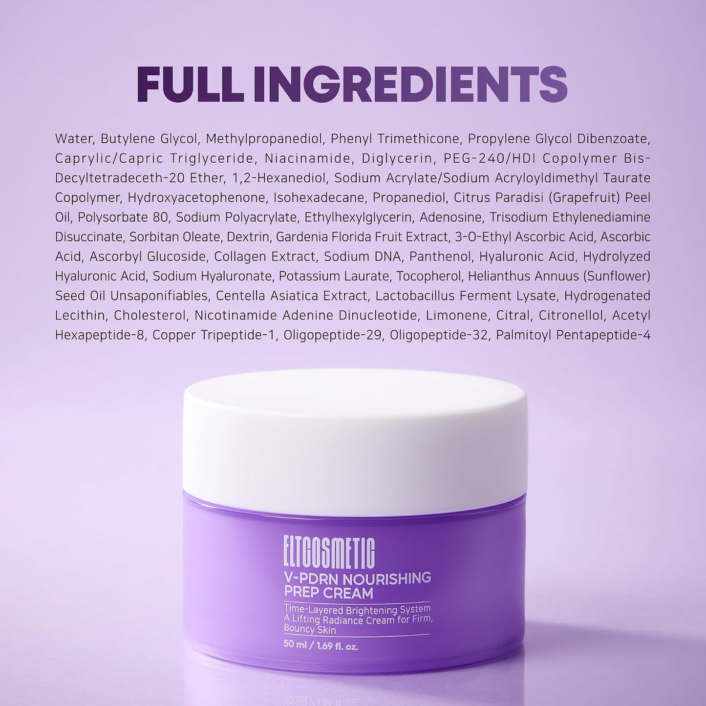 ELT V-PDRN Nourishing Prep Cream, Rose PDRN & Triple Vitamin C Face Cream, Firming Moisturizer with Peptides, Collagen, NAD+, Hyaluronic Acid & Panthenol for Hydration, Glow & Elasticity Care, 50ml