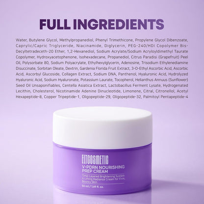 ELT V-PDRN Nourishing Prep Cream, Rose PDRN & Triple Vitamin C Face Cream, Firming Moisturizer with Peptides, Collagen, NAD+, Hyaluronic Acid & Panthenol for Hydration, Glow & Elasticity Care, 50ml