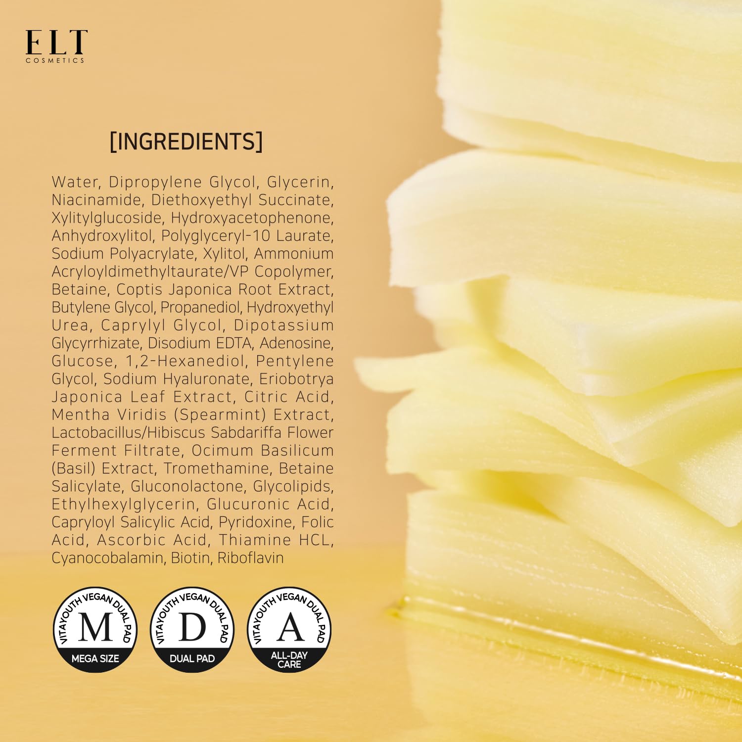 ELT Multi Vitamin Dual Pads Sized Toner Pads 100% Vegan Certified Acne spot treatmentUneven Skin Tone Cleansing and Deep Hydrating Korean Skin Care (1count (80 Pads))