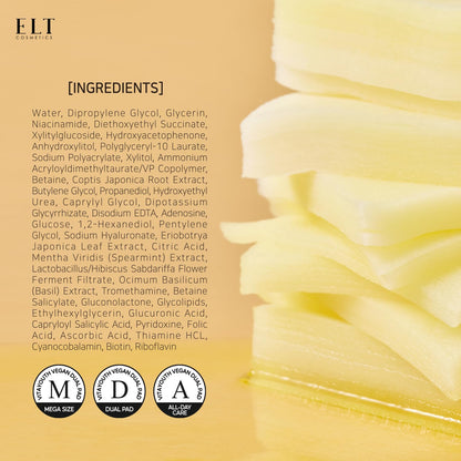 ELT Multi Vitamin Dual Pads Sized Toner Pads 100% Vegan Certified Acne spot treatmentUneven Skin Tone Cleansing and Deep Hydrating Korean Skin Care (1count (80 Pads))