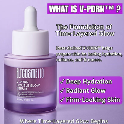 ELT V-PDRN Double Glow Serum with Rose PDRN - 3 Forms of Vitamin C, Dual-Layer Brightening Serum, Hydrating Glow Serum with Peptides, Collagen & Hyaluronic Acid for Radiant Looking Skin, 30ml